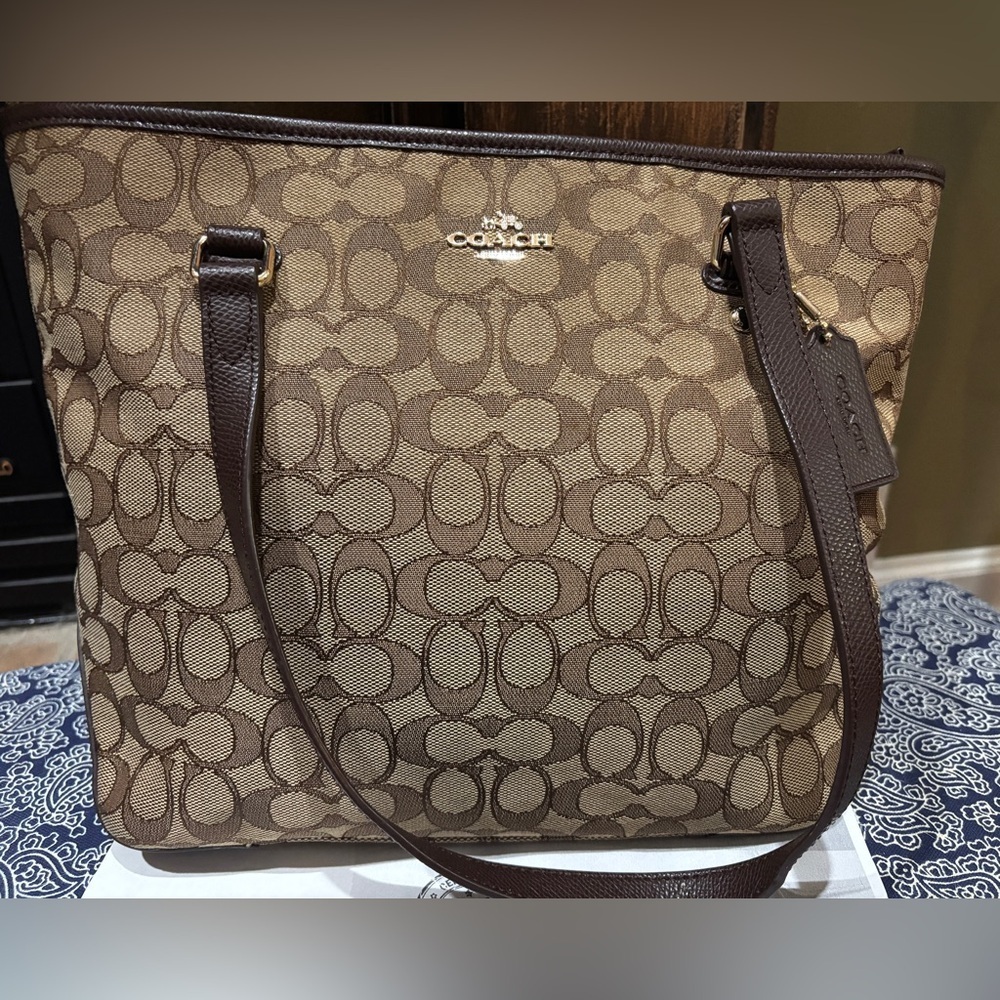 Coach Signature Canvas Zip Top Tote Bag F55364 - Picture 3 of 9